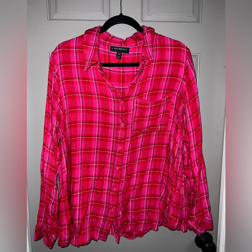 Size 18/20W Pink and Red Lane Bryant Flannel Shirt